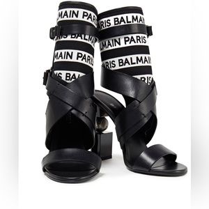 BALMAIN
Logo jacquard-paneled leather sandals